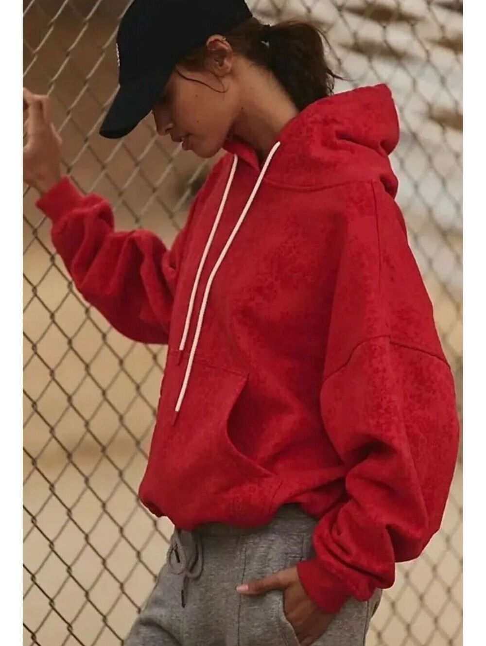 (MEDIUM, PTP 29) NWT FREE PEOPLE MOVEMENT FINAL CALL FLOCKED HOODIE VICTORY RED